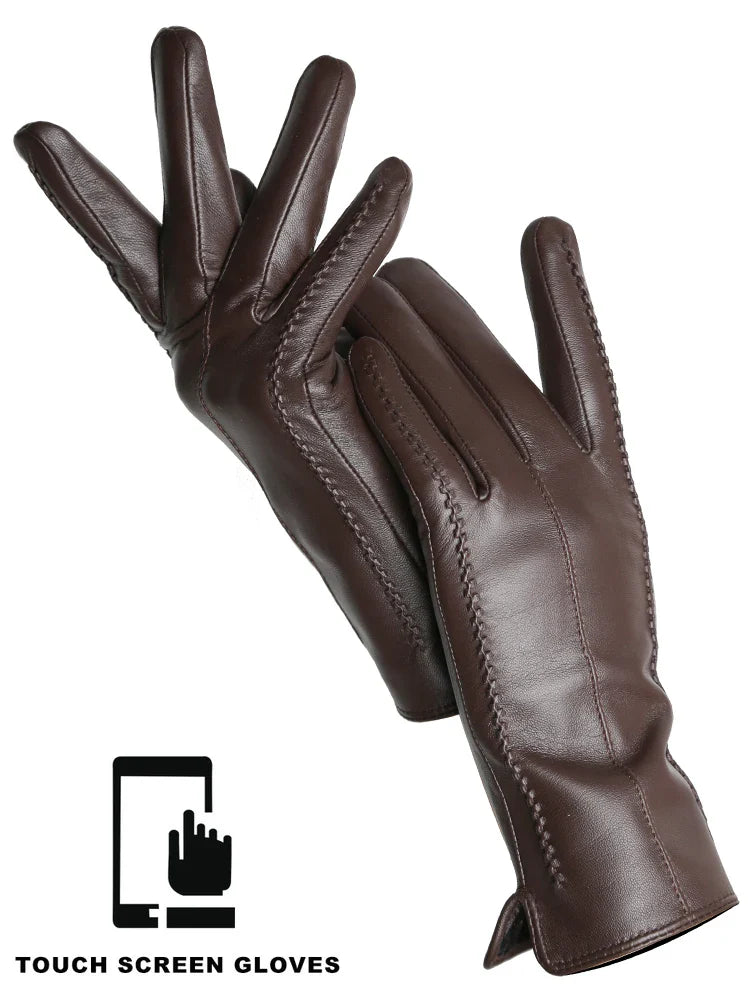 Women's sheepskin gloves winter warm plus velvet short thin touch screen driving color women's leather gloves good quality -2226