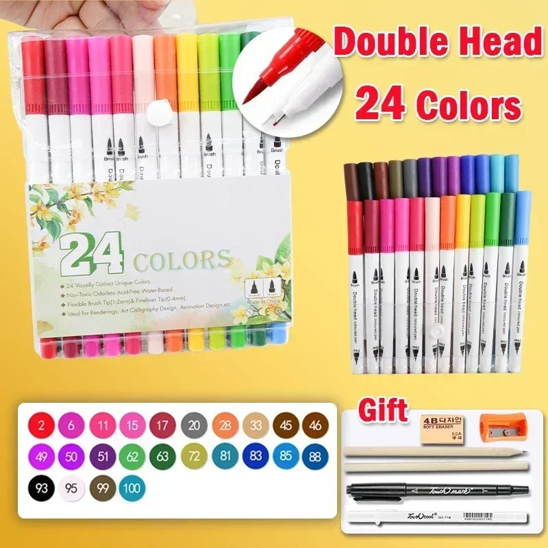 168 Color Marker Pen Set Manga Double-Headed Comic Highlighter Art Painting Drawing Sketch Graffiti Watercolor Stationery