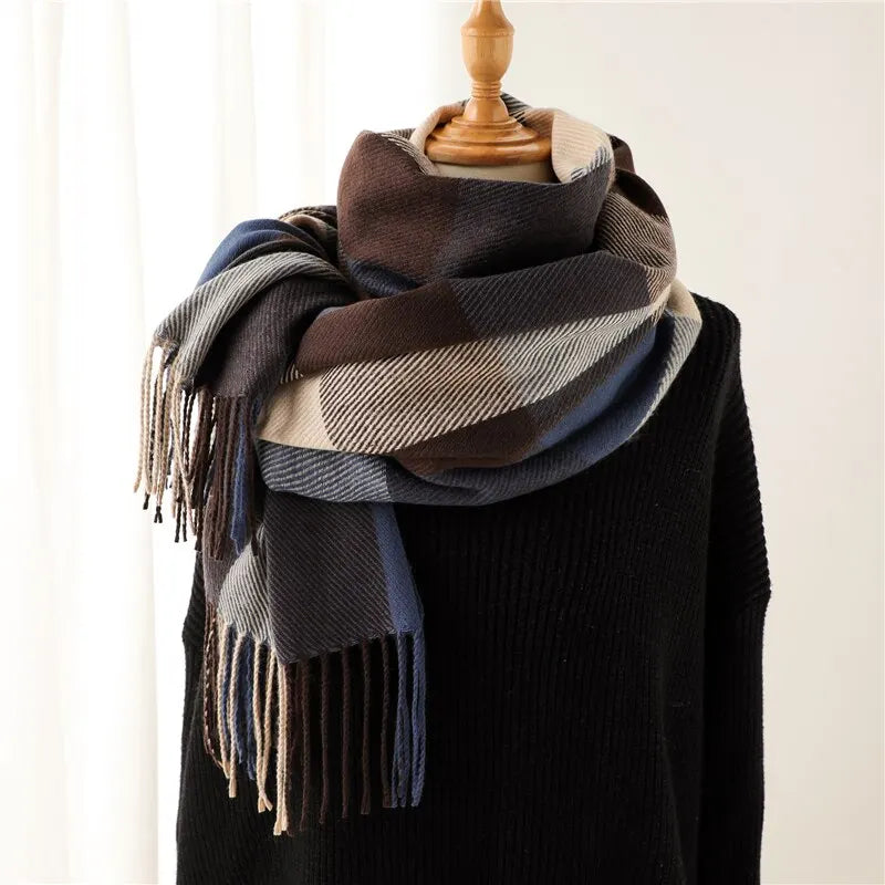 Winter Plaid Cashmere Blanket Scarf Fashion Design Thick Warm Pashmina Travel Shawl Wraps With Tassel Poncho Stoles Echarpe