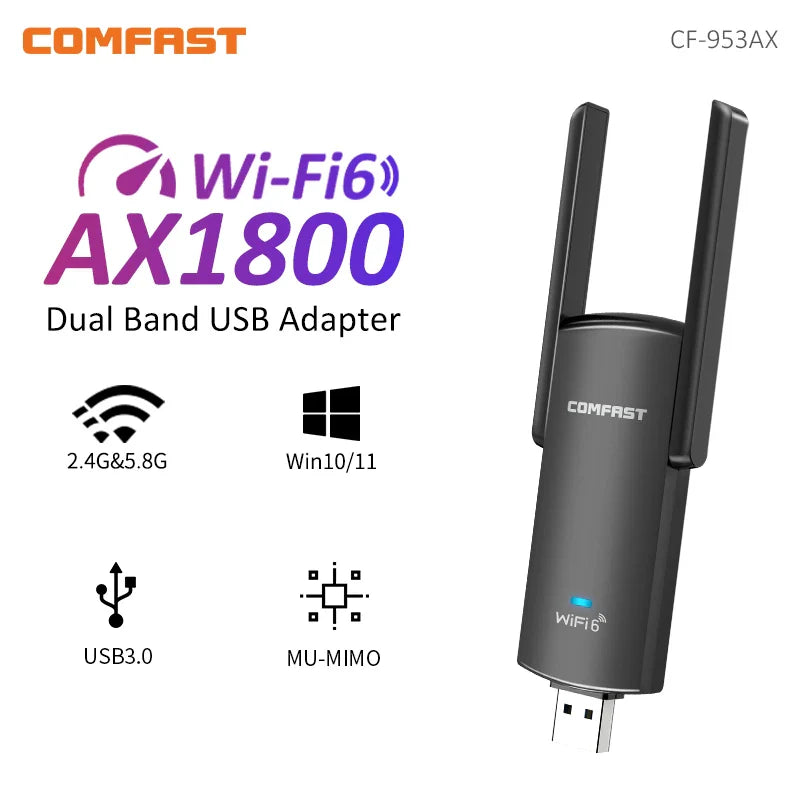 COMFAST WiFi 6 USB Adapter 2.4G & 5G AX1800 High Speed USB3.0 Wireless Dongle Network Card MT7921AU WiFi6 Adapter For Win10/11