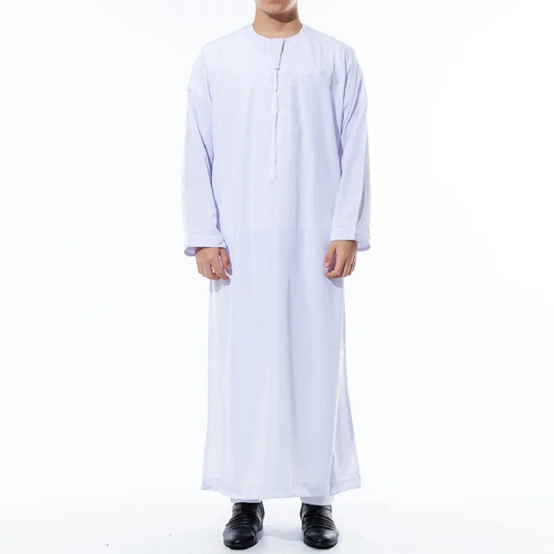 Men's Muslim Robe Middle East Islam Long Sleeve Arab Crew Neck Islamic Solid Color Kaftan Maxi Dubai Long Jubba Thobe Abaya