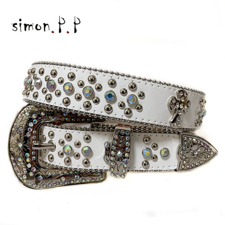 Punk Western Rhinestone Belts for Women Luxury Diamond Strap Cowgirl Cowboy Bling Crystal Pin Wide Buckle Studded Y2K Mens Belts