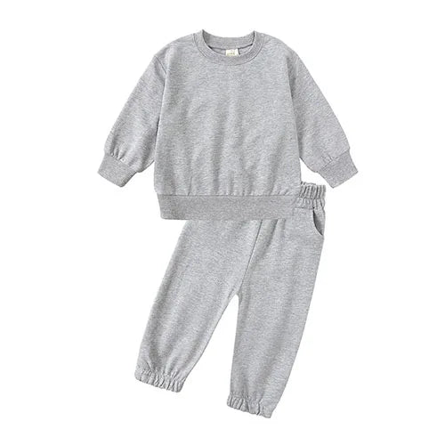 2023 New Arrivals Little Girls Clothing Tracksuit 2 Pieces Set Warm Fleece Plain Top Sweatshirt+Pants Loungewear Suit For Kids