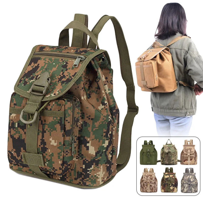 Tactical Backpack Mini Military Rucksack School Camo Backpack for Boys Girls Kids Drawstring Zipper Travel Rucksack Bag