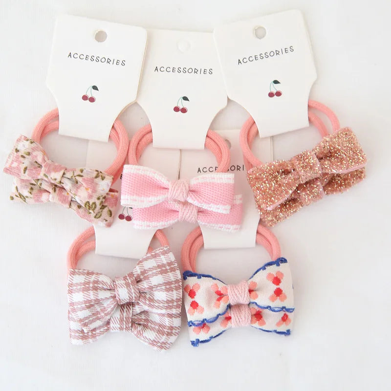 10Pcs/Lot  Children's Cute Headwear Hair Accessories Baby's Basic Bow Tie Band Set Small Scrunchie Kids Elastic Hair Ties