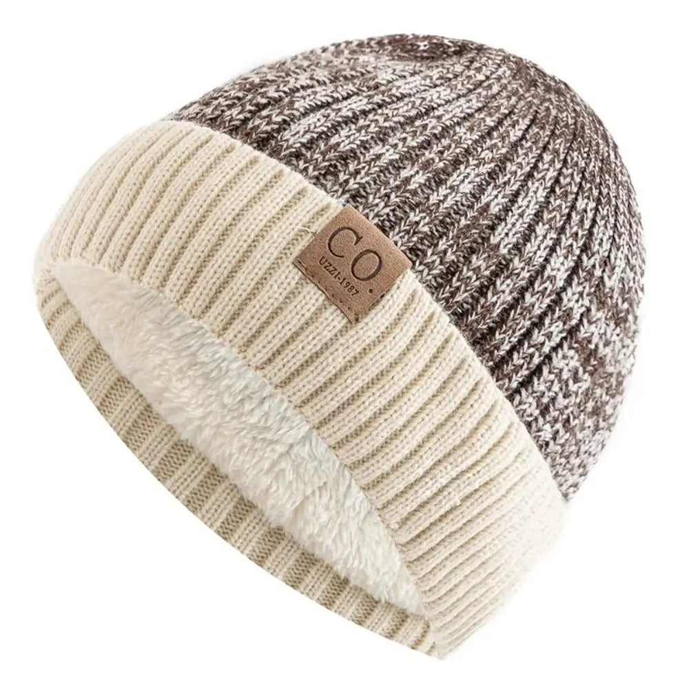 Warm Men's Winter Hat Vintage Striped Polyester Knitted Beanies Fleece Lined Thicken Winter Cap Women Men