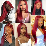 13x6 Straight Hd Transparent Lace Front Wigs  99J Burgundy Human Hair Brazilian 13x4 Straight Wigs For Women Lace Front Wigs