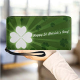 St. Patrick S Day Lucky Shamrock Women Wallet Irish Day Green Theme PU Leather Girls Purse Portable Travel Long Ladies Wallets