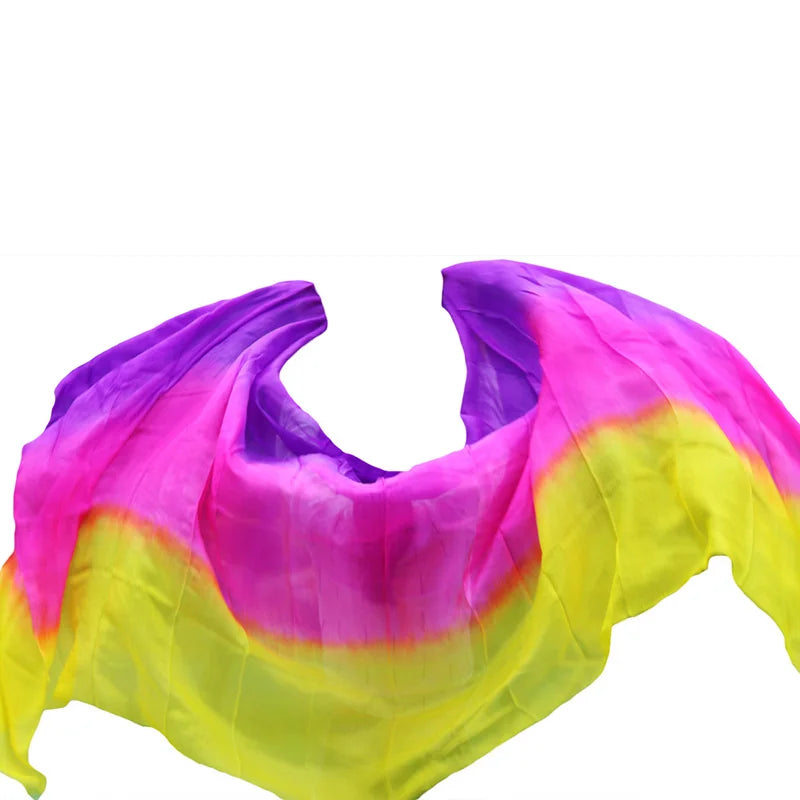 New 100% silk belly dance veil 3-color gradient veil wholesale new design dance performance props hand-cast yarn 200cm-400cm