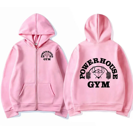 Powerhouse Gym Logo Zip Up Hoodie Harajuku Men's Geek Fitness Cardigan Loose Long Sleeve Punk Sports Sweatshirt Streetwear Male