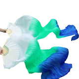 Belly Dance Fan 100% Real Silk Veils 1pc Left hand+1pc right hand Bamboo Handmade Dyed color Performance Practice Dancing Fans