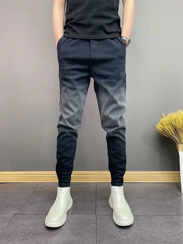 New Arrival Luxury Designer Korean Men's Elastic Waist Jeans Casual Denim Pants Tapered Legs and Gradient Hip-hop Baggy Pants