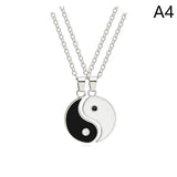 2Pcs Tai Chi Yin Yang Couple Bracelets Necklaces Set Pendant Adjustable Braid Chain Bracelet Matching Lover Bracelets Choker