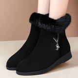 Women Flats Shoes Platform Fur Crystal Luxury Chelsea Ankle Boots Winter 2023 New Trend Warm Short Plus Cotton Goth Snow Boots