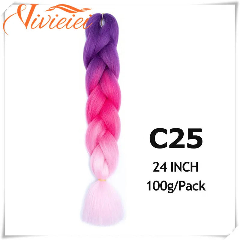 6 Pcs 24” Synthetic Braiding Hair Pink Jumbo Braids Hairstyles Purple Blue Blonde Ombre Hair Extensions For Women 100G/Pack