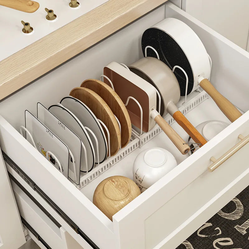 Expandable Kitchen Organizer Shelf Countertop Storage Stand Cabinet Storage Space Saving Pots and Pans Organizer for Cabinet