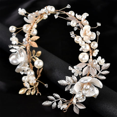 Tiaras Earring Sets Wedding Hair Accessories For Women Flower Rhinestone Pearl Headbands Dangler Princess Bridal Crowns Jewelry