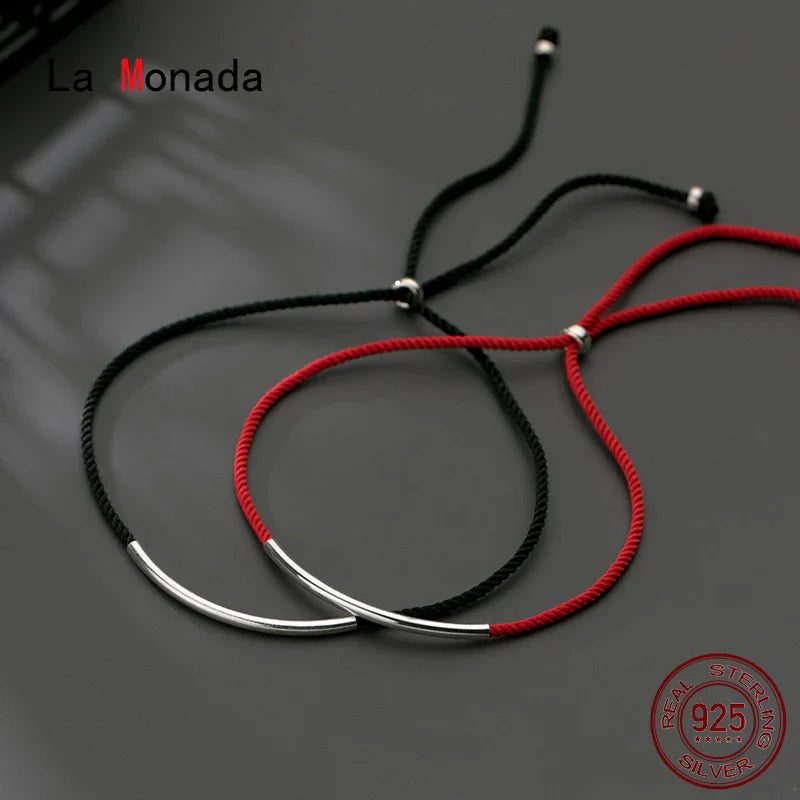 La Monada 16cm 925 Sterling Silver Red Rope Bracelets Elbow Tube Red Thread Line String Jewelry Bracelets For Women Student Girl