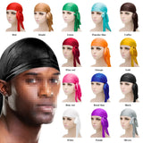 Unisex Silky Satin Durags Bandanas Turban Hat Elastic Headwear Headband Hair Accessories Black White Navy Blue Yellow Coffee