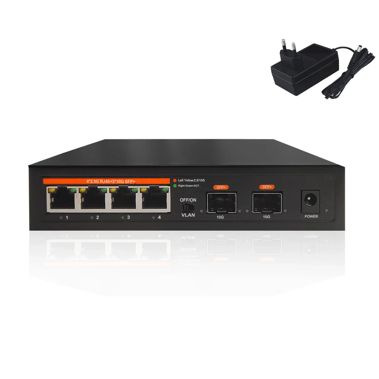 2.5G Network Ethernet Switch Unmanaged LAN Hub VLAN  4*2.5G+2*10G SFP+ Uplink Ports Fanless AI WTD for NAS Wifi Router AP