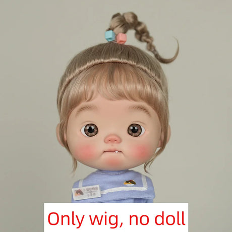 BJD Wig Big Head Dot Blyth Wig Soft Mohair Bangs Braid Wig half ponytail Short Hair Long Wavy Hair Fit 9-10 Inches Head