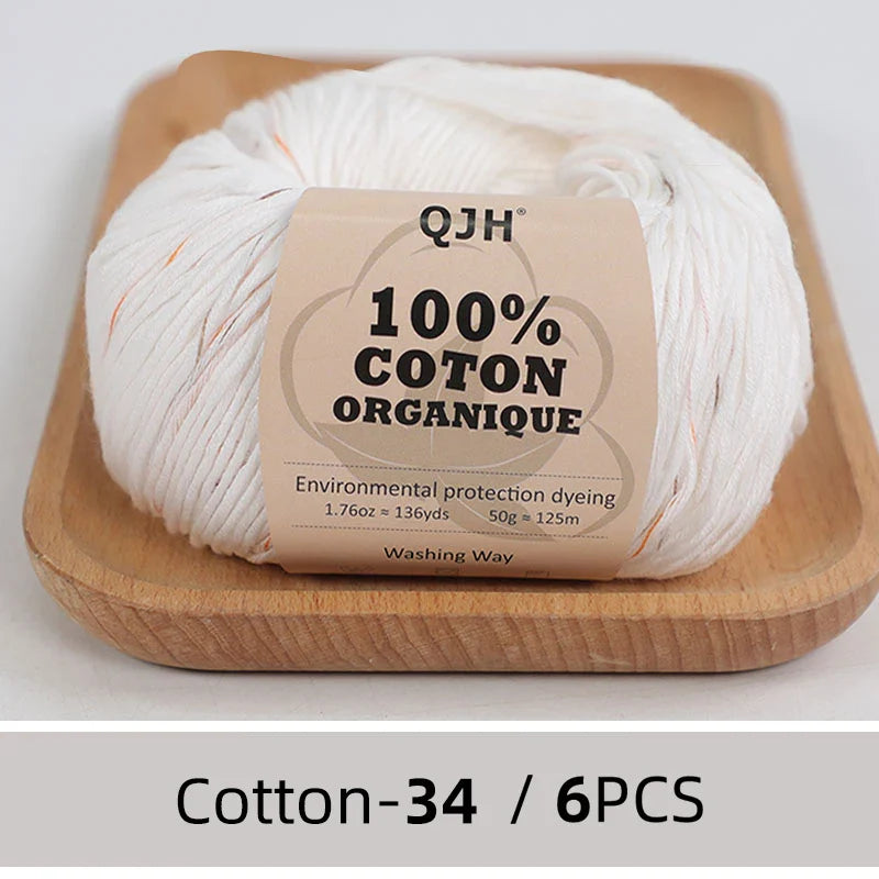 QJH 100% Cotton Yarn, Cotton Baby Sport Weight Yarn, Amigurumi Yarn, Summer Soft Yarn, Crochet/Knitting Yarn - 6 Pcs