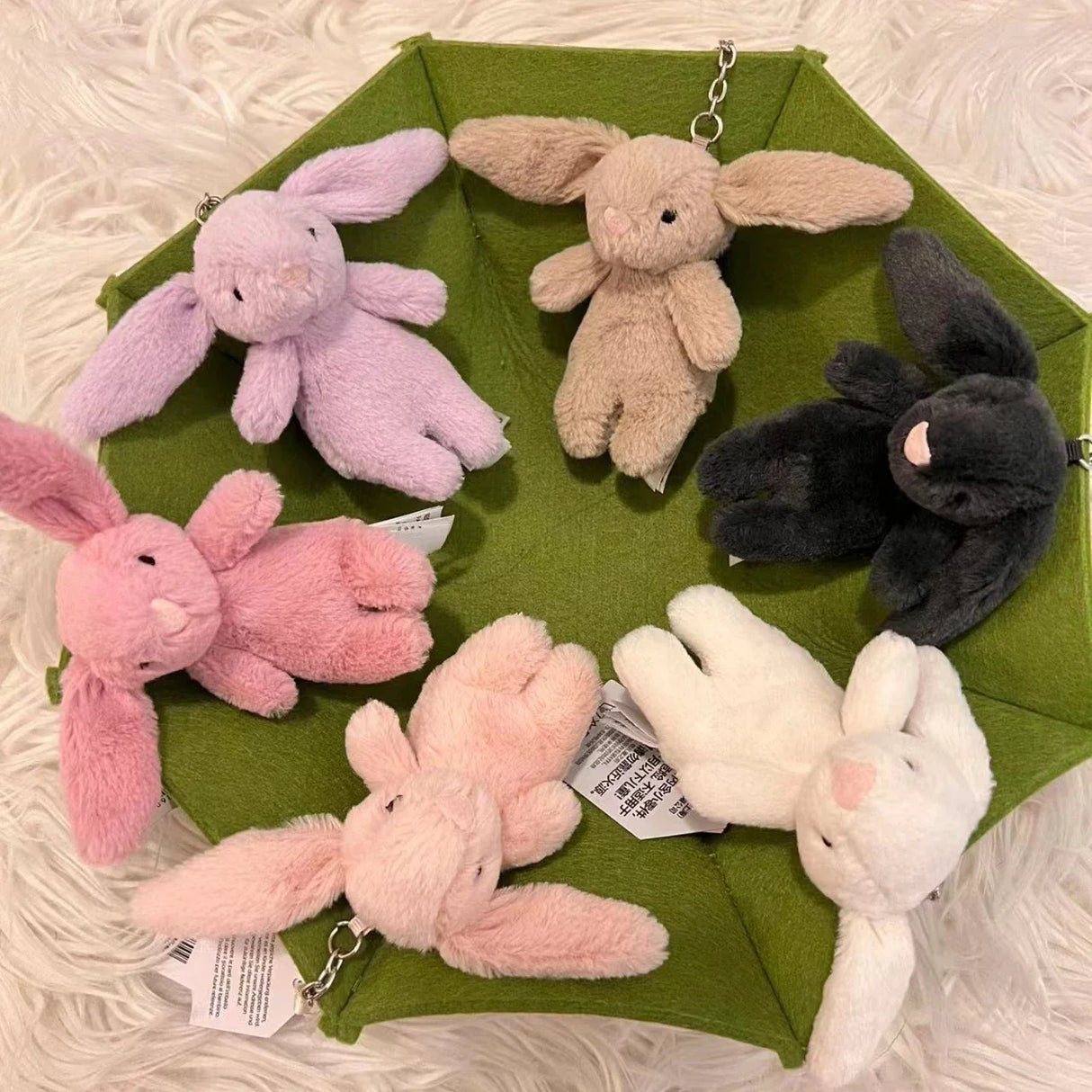 Stuffed Animals Cute Cartoon Rabbit Keychain Love Pompom Trinket Toy Girl Bag Car Keychain Mobile Phone Pendant Jewelry Gift