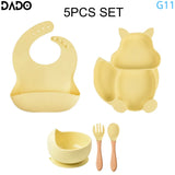 Baby Feeding Set Silicone Suction Bowls Divided Plates Straw Sippy Cup Toddler Self Eating Utensils Dishes Kit Bibs Spoons Fork