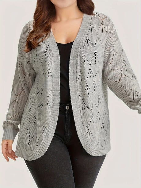 Plus Size Women's Solid Hollow Out Open Front Cardigan