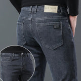 2023 New Black Gray Men's Stretch Jeans Classic Slim Korea Fashion Solid Color Simple Male Straight Skinny Denim Trousers