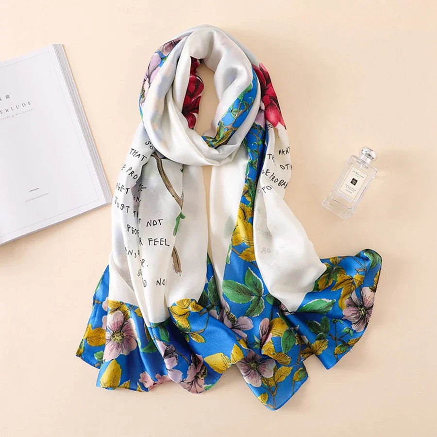 100% Natural Silk Scarf Women Luxury Brand Digital Print Flowers Silk Pashmina Shawl Female Long Bandana Foulard 2020 Oversize