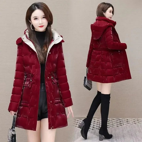 New Down Cotton Coat Women 2023 Korean Cotton Coat For Women Winter Thick Warm Long Thick Colorful Outwear Hooded Coat Lace-Up