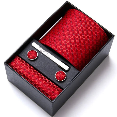 Brand Mix Colors Wholesale Silk Wedding Present Tie Pocket Squares Cufflink Set Necktie Box Floral Red Fit Group