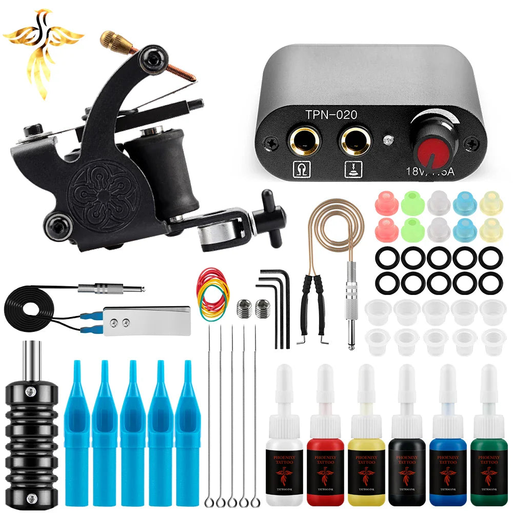 Tattoo Machine Set Beginner Practice Set Tattoo Needles Pigment Foot Pedal Power Cord Tattoo Equipment Supplies Shader Liner Kit