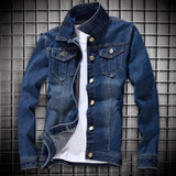 Men Denim Jacket Autumn Winter Men Jeans Jacket Long Sleeve Popular Slim Fit Turndown Collar Jeans Jacket for Working