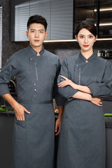 Men Long Sleeve Chef uniform Restaurant chef jacket with apron Cook Coat Chef T-shirt Work Uniform Waiter Hotel Clothes Logo