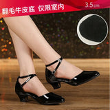 Women Glitter Leather Latin Dance Shoes Closed Toe Soft Sole Salsa Modern Shoe Tango Ballroom Dancing Shoes 3.5cm/5.5cm  Heel