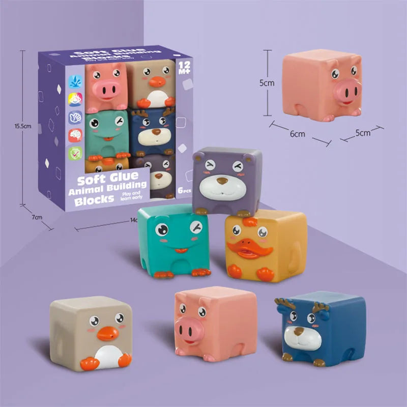 Cute Cartoon Children's Puzzle Puzzle Assembly Toys for Infants Young Children's Cognitive Relief Soft Rubber Block Bathing Toy