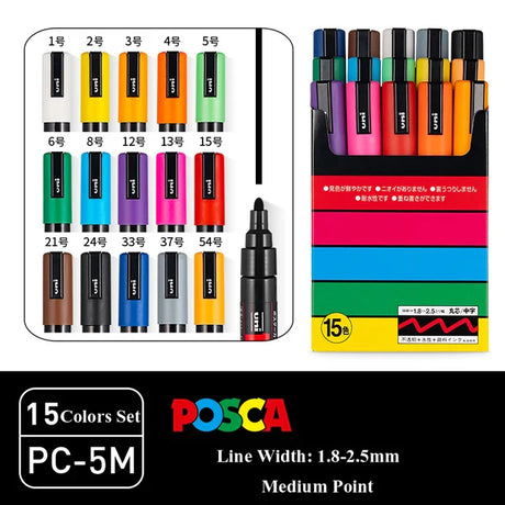 UNI Posca Markers marcadores PC-1/3/5M Acrylic Permanent Graffiti Pen Art Supplies For Rock Metal Leather Ceramic Glass Plastic