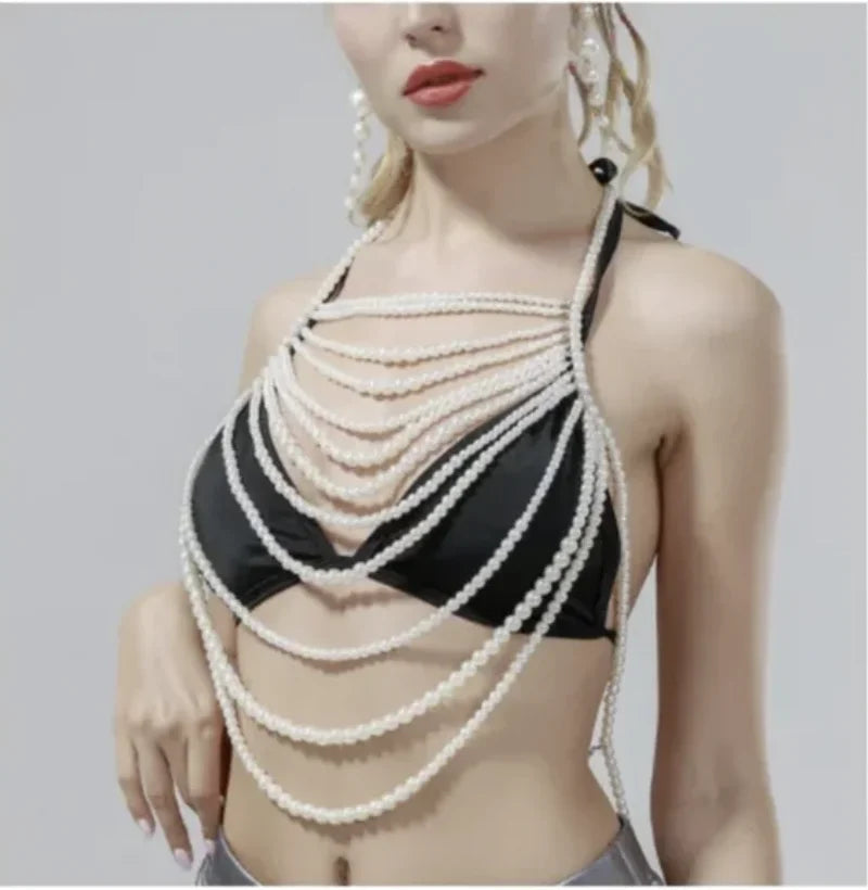 Body Chain Jewelry Pearl Sexy Beaded Collar Shoulder Bikinis Waist Chain Bra Body Chains For Women Waist Hain Wedding Dress