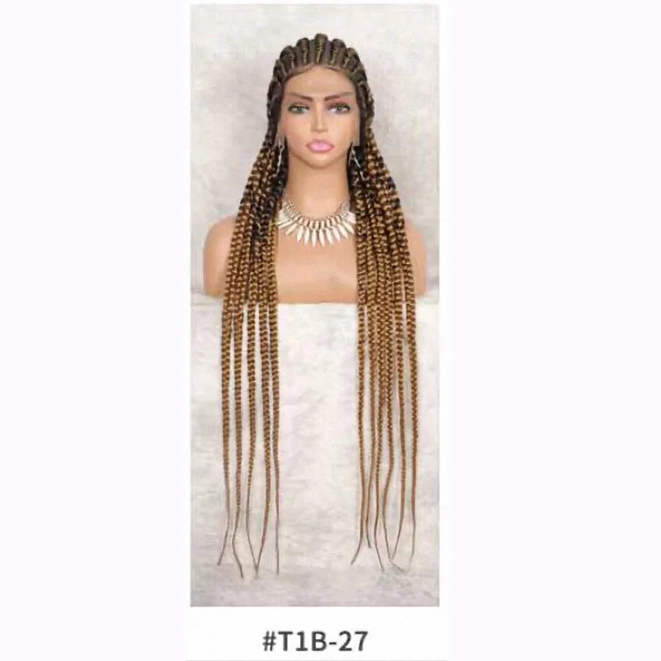 Long Synthetic 11 Braids Full Lace Wig Heat Resistant Synthetic Rough Cornrow Box Braided 360 Lace Wigs For Black Women