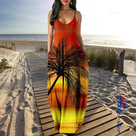 Elegant Dresses For Women Sexy Beach Long Dress Plus Size Irregular Sleeveless Spaghetti Strap Sundress