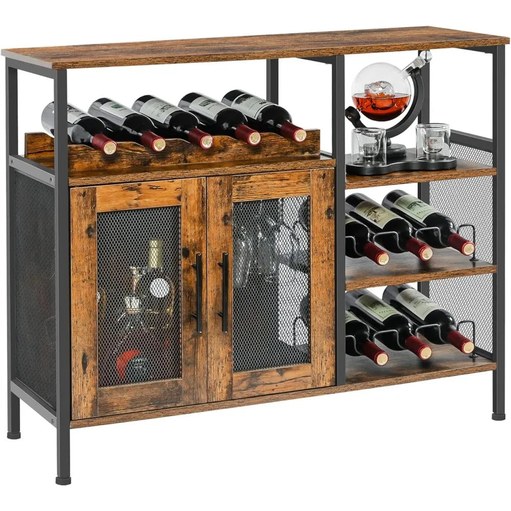 Wine Bar Rack Cabinet with Detachable Wine Rack, Coffee Bar Cabinet with Glass Holder,Small Sideboard and Cabinet with Mesh Door