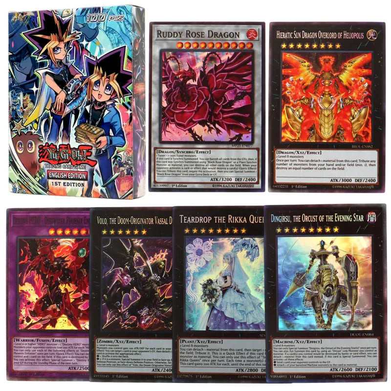 100Pcs No Repeat Holographic Yugioh Card in English YU GI OH Master Duel Competitive Deck Trading Card Game Shiny Collection