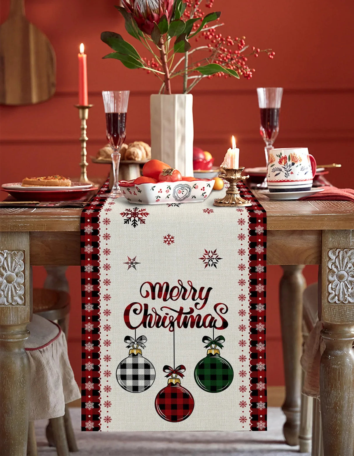 Merry Christmas Tree Ball Linen Table Runners Holiday Party Decor Reusable Dining Table Runenrs Wedding Navidad Decorations