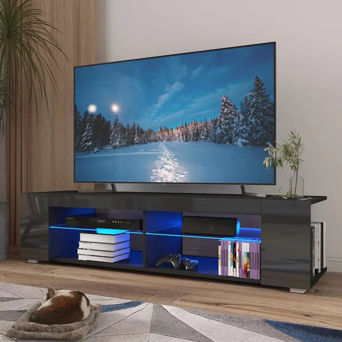 High Gloss Modern TV Stand Bookshelves With LED Light 4-Shelf Console Cabinet Home Office TV bracket Living Room Furniture