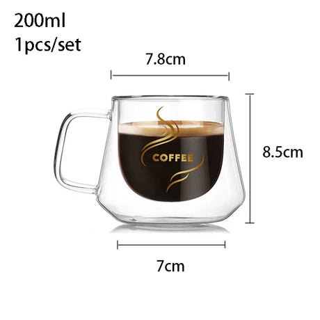 YWDL 200ml Double Wall Glass Coffee Mug Heat-resistant Espresso Cup Thermo Insulated Cup For Latte Cappuccino Tea Drinkware Set