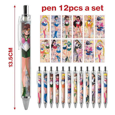 12pcs Anime Figure Sailor Moon Kawaii Cartoon Peripheral Ballpoint Pen Animation Derivatives Student Stationery Festival Gift