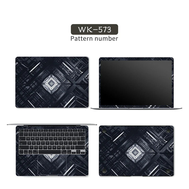 Black Geometry Cover Laptop Skin Stickers Notebook Film Vinyl Sticker 12"13.3"14"15.6"17"for HP/Macbook/Acer/Msi Decorate Decal