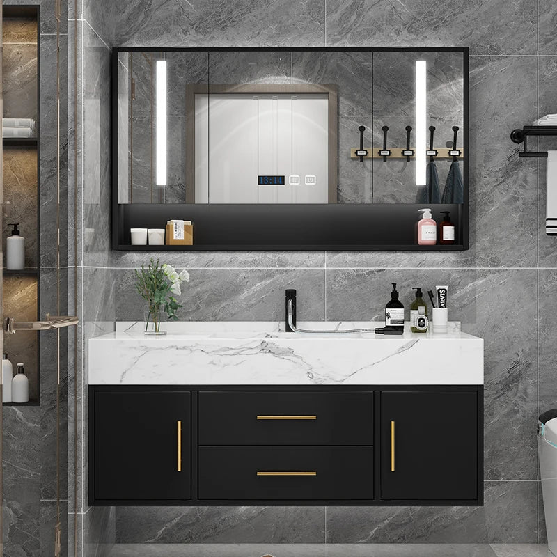 Marble Bathroom Cabinet Combination Solid Wood Intelligent Simple Luxurious Bathroom Cabinet Sink Washbasin Furniture YX50BC